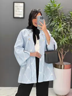 خرید اینترنتی مانتو ژاکارد یقه دکمه دار کد 2453 در ونوس مد