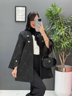 خرید اینترنتی مانتو ژاکارد یقه دکمه دار کد 2453 در ونوس مد