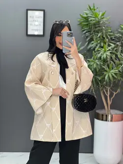 خرید اینترنتی مانتو ژاکارد یقه دکمه دار کد 2453 در ونوس مد