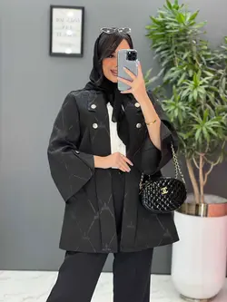 خرید اینترنتی مانتو ژاکارد یقه دکمه دار کد 2453 در ونوس مد