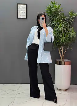 خرید اینترنتی مانتو ژاکارد یقه دکمه دار کد 2453 در ونوس مد