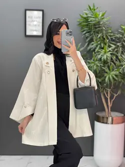 خرید اینترنتی مانتو ژاکارد یقه دکمه دار کد 2453 در ونوس مد