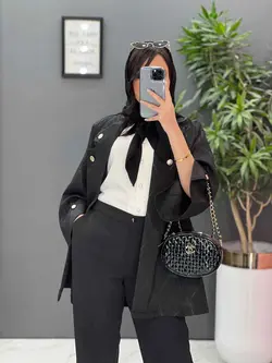 خرید اینترنتی مانتو ژاکارد یقه دکمه دار کد 2453 در ونوس مد