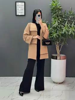 مانتو یقه دوبل مغزی دوزی کد 2484 شیک و خاص در مجموعه ونوس مد