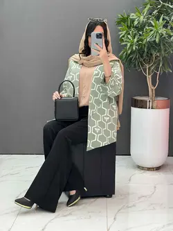 خرید اینترنتی مانتو ژاکارد کتی آستین دوبل کد 2493 در ونوس مد