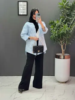 خرید اینترنتی مانتو ژاکارد کتی آستین دوبل کد 2493 در ونوس مد