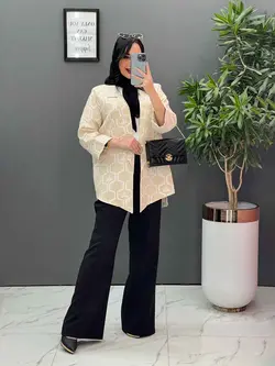 خرید اینترنتی مانتو ژاکارد کتی آستین دوبل کد 2493 در ونوس مد