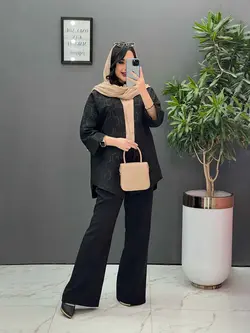 خرید اینترنتی مانتو ژاکارد کتی آستین دوبل کد 2493 در ونوس مد