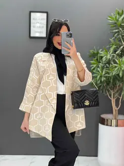 خرید اینترنتی مانتو ژاکارد کتی آستین دوبل کد 2493 در ونوس مد