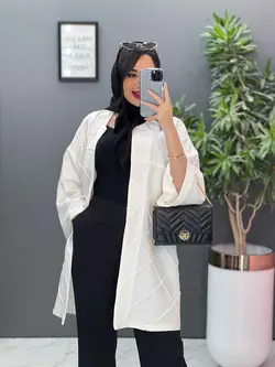 مانتو مازراتی بلند لوزی دوزی کد 2537 شیک و خاص در ونوس مد