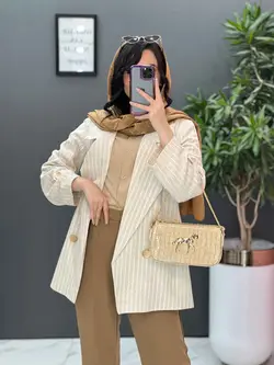 مانتو کتی راه راه دکمه طلایی  کد 2600 شیک و خاص در ونوس مد