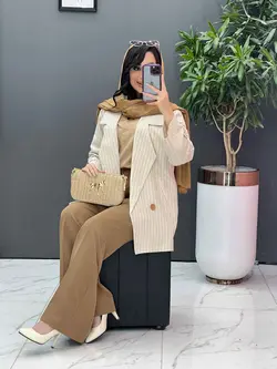 مانتو کتی راه راه دکمه طلایی  کد 2600 شیک و خاص در ونوس مد