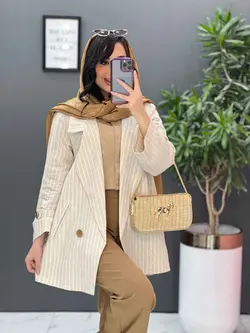 مانتو کتی راه راه دکمه طلایی  کد 2600 شیک و خاص در ونوس مد