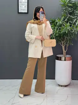 مانتو کتی راه راه دکمه طلایی  کد 2600 شیک و خاص در ونوس مد