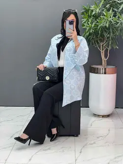 خرید اینترنتی مانتو ژاکارد کتی آستین دوبل کد 2620 در ونوس مد