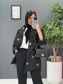 خرید اینترنتی مانتو ژاکارد کتی آستین دوبل کد 2620 در ونوس مد