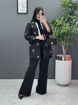 خرید اینترنتی مانتو ژاکارد کتی آستین دوبل کد 2620 در ونوس مد