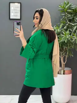 مانتو لنین یقه انگلیسی کمردار کد 2638 درفروشگاه بزرگ ونوس مد