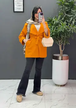 مانتو لنین یقه انگلیسی کمردار کد 2638 درفروشگاه بزرگ ونوس مد