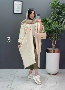 خرید اینترنتی مانتو لنین نچرال بلند طرح دوزی شده ونوس مد