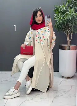 خرید اینترنتی مانتو لنین نچرال بلند طرح دوزی شده ونوس مد