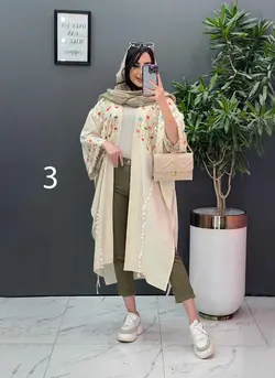 خرید اینترنتی مانتو لنین نچرال بلند طرح دوزی شده ونوس مد