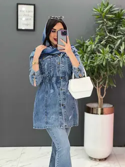 خرید اینترنتی مانتو جین کمر کش دخترانه مجموعه پوشاک ونوس مد