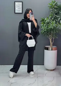 خرید اینترنتی ست مانتو و شلوار راه راه کد 2706 در ونوس مد