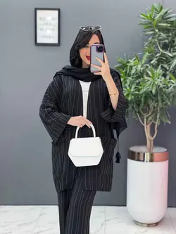 خرید اینترنتی ست مانتو و شلوار راه راه کد 2706 در ونوس مد