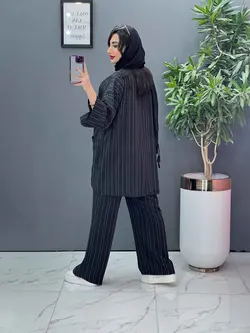 خرید اینترنتی ست مانتو و شلوار راه راه کد 2706 در ونوس مد