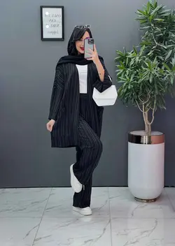 خرید اینترنتی ست مانتو و شلوار راه راه کد 2706 در ونوس مد