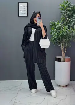 خرید اینترنتی ست مانتو و شلوار راه راه کد 2706 در ونوس مد