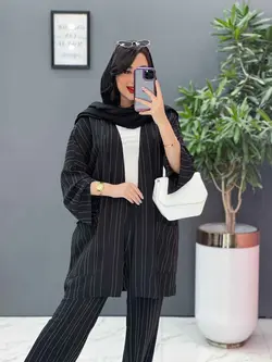 خرید اینترنتی ست مانتو و شلوار راه راه کد 2706 در ونوس مد