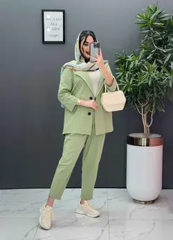 خرید آنلاین مانتو شلوار ست لنین دو دکمه کد2719 پوشاک ونوس مد