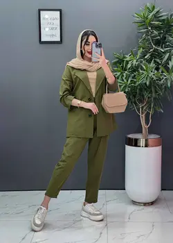 خرید آنلاین مانتو شلوار ست لنین دو دکمه کد2719 پوشاک ونوس مد