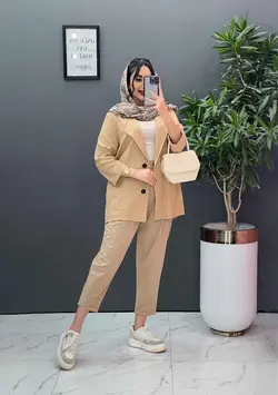 خرید آنلاین مانتو شلوار ست لنین دو دکمه کد2719 پوشاک ونوس مد