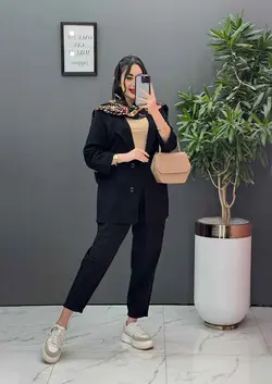 خرید آنلاین مانتو شلوار ست لنین دو دکمه کد2719 پوشاک ونوس مد