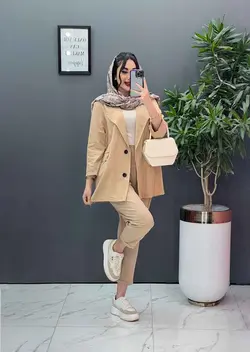 خرید آنلاین مانتو شلوار ست لنین دو دکمه کد2719 پوشاک ونوس مد