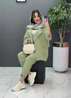 خرید آنلاین مانتو شلوار ست لنین دو دکمه کد2719 پوشاک ونوس مد