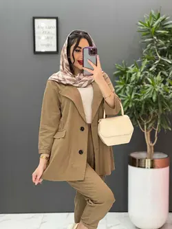 خرید آنلاین مانتو شلوار ست لنین دو دکمه کد2719 پوشاک ونوس مد