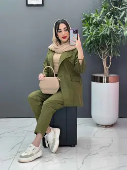 خرید آنلاین مانتو شلوار ست لنین دو دکمه کد2719 پوشاک ونوس مد