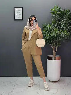 خرید آنلاین مانتو شلوار ست لنین دو دکمه کد2719 پوشاک ونوس مد