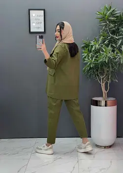 خرید آنلاین مانتو شلوار ست لنین دو دکمه کد2719 پوشاک ونوس مد