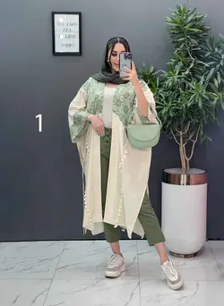 خرید اینترنتی مانتو لنین نچرال بلند طرح دوزی شده ونوس مد