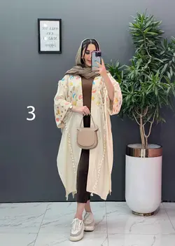 خرید اینترنتی مانتو لنین نچرال بلند طرح دوزی شده ونوس مد