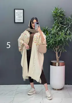 خرید اینترنتی مانتو لنین نچرال بلند طرح دوزی شده ونوس مد