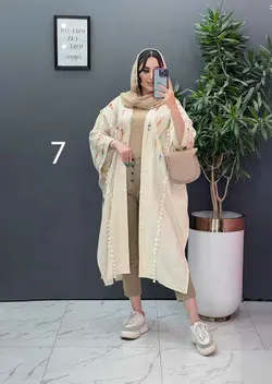 خرید اینترنتی مانتو لنین نچرال بلند طرح دوزی شده ونوس مد