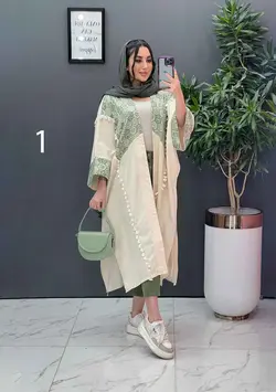 خرید اینترنتی مانتو لنین نچرال بلند طرح دوزی شده ونوس مد