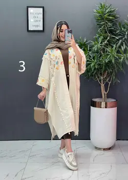 خرید اینترنتی مانتو لنین نچرال بلند طرح دوزی شده ونوس مد