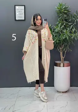 خرید اینترنتی مانتو لنین نچرال بلند طرح دوزی شده ونوس مد